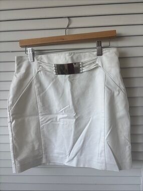 White Mini Skirt with Silver Waist Detail